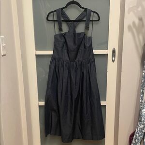 Valley of the Dolls Dark Blue Denim Dress with Cross Back Straps, Size 12 M, EUC